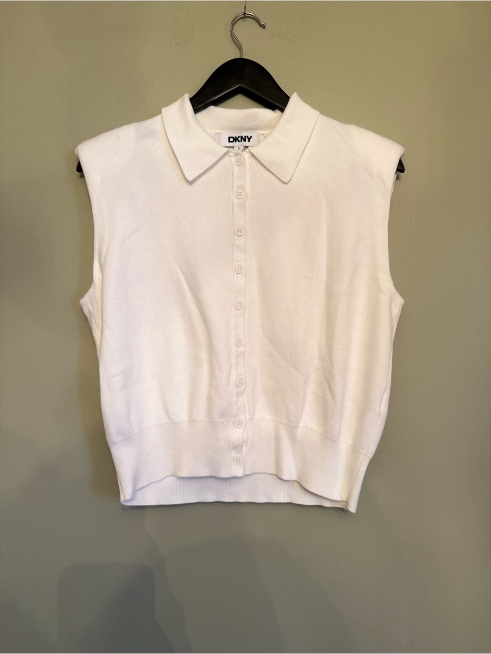 DKNY sleeveless collared polo cardigan white Size M
